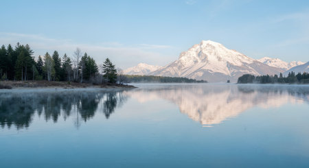 Mountains reflected in the lake in Banff National Park, Canadaの素材