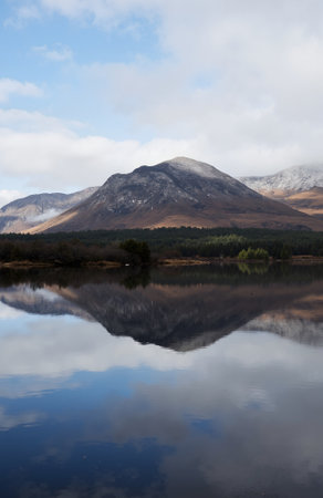 Scottish Highlands in the early morning with reflections in the water.の素材