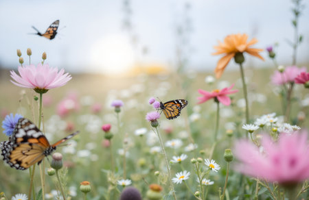 Butterfly on flower in the meadow,selective focusの素材