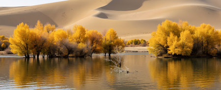 Panoramic view of the sand dunes in the desert.の素材