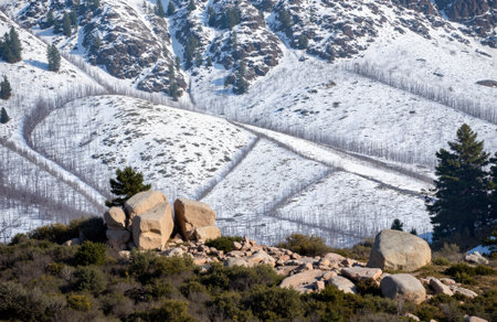 Rocky mountain landscape in Sierra Nevada, California, United States.の素材