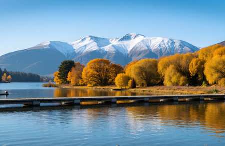 Lake Wakatipu in Queenstown, New Zealand. Autumn season.の素材