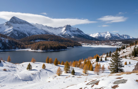 Lake Obertraun in winter, Zermatt, Switzerlandの素材