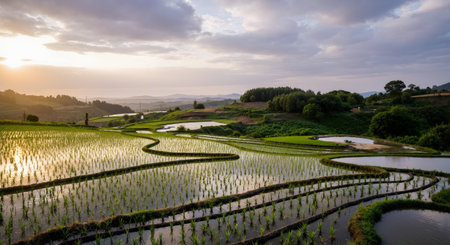 Rice terraces in Mae Salong, Chiang Rai, Thailandの素材