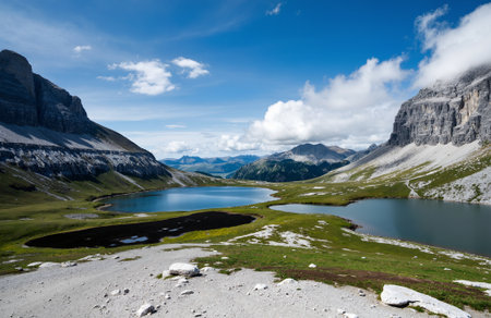 Alpine lake in the Dolomites, South Tyrol, Italyの素材