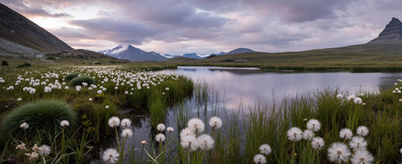 Mountain lake at sunset, Torres del Paine National Park, Chileの素材