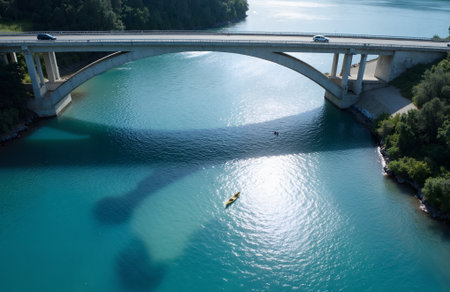 Aerial view of the bridge over the river Dniester, Ukraineの素材