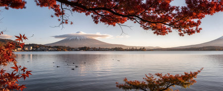 Mt Fuji and Lake Kawaguchiko in autumn, Japanの素材