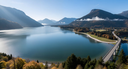 Panoramic view of the lake and mountains in autumn, Austriaの素材