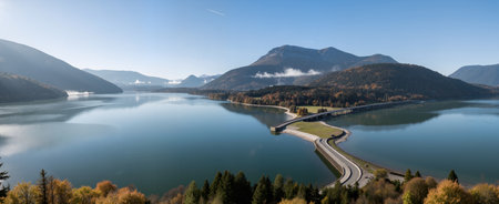 panoramic view of the lake and mountains in autumn, Bavariaの素材