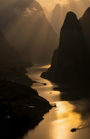 Fantastic sunset in Yangshuo, Guilin, Chinaの素材