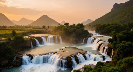 Iguazu waterfalls at sunset, Argentina, South Americaの素材
