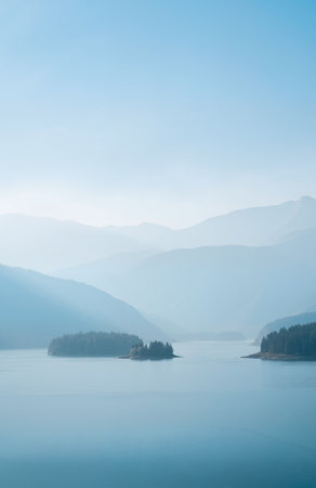 Lake Baikal in the morning mist. Beautiful natural landscape.の素材