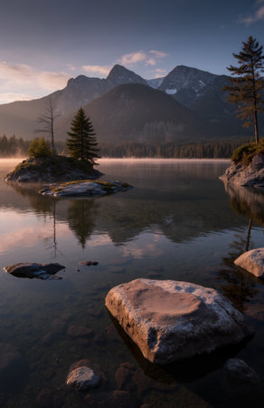 Mountain lake in the morning. Low Tatras, Slovakia.の素材