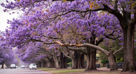 Purple jacaranda trees in the park, Sydney, Australiaの素材