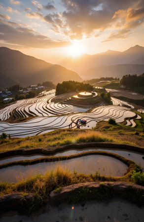 Terraced rice field in Sapa, Vietnam. Rice terraces prepare the harvest at Northwest Vietnamの素材
