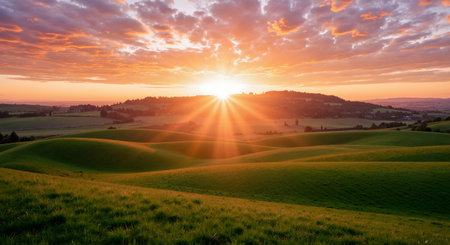 Sunset over the rolling hills of Tuscany, Italy.の素材
