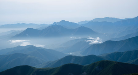 mountains and fog in the morning, closeup of photo.の素材