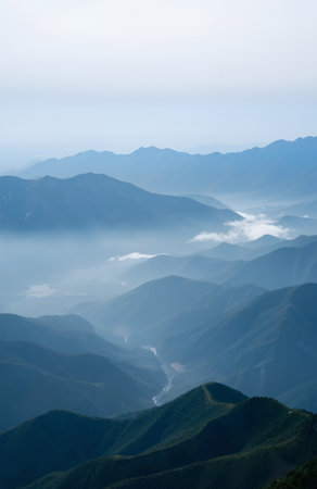 Mountain landscape with fog in the morning at Yunnan, China.の素材