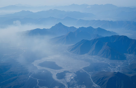 Aerial view of Himalaya mountain range, Leh, Ladakh, Indiaの素材
