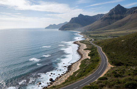 Aerial view of a road leading to the beach, Cape Town, South Africaの素材
