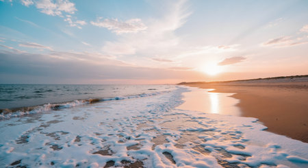 Sunset on the Baltic Sea in Poland. Long exposure photo.の素材
