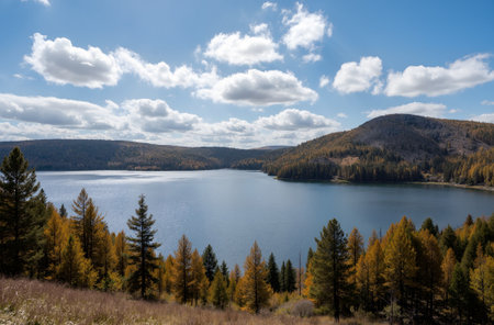 Autumn landscape. Lake Baikal, Siberia, Russia.の素材