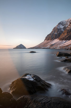 Lofoten islands, Norway in winter. Long exposure.の素材