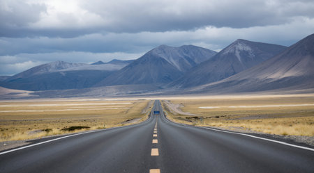 Road in the highlands of the Altiplano, Bolivia.の素材