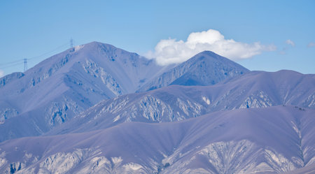 Snowy mountains and blue sky with white clouds, Leh, Ladakh, Indiaの素材