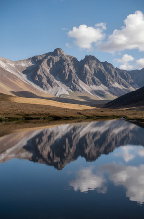 Reflection of mountains and sky in the lake, Ladakh, Indiaの素材