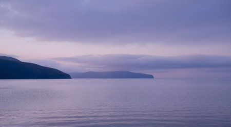Sunrise over the fjord in Norway. Long exposure.の素材