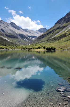 Mountain lake in the Pyrenees, Huesca, Aragon, Spainの素材