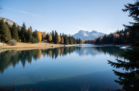 Autumn Landscape of Misurina lake and Dolomites mountains, Italyの素材