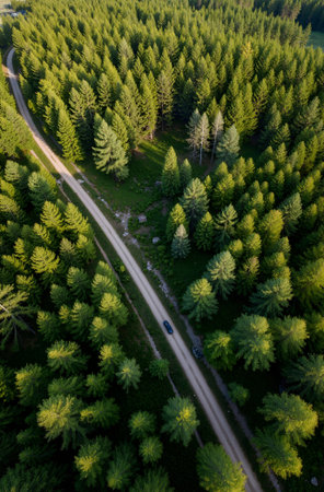 drone image. aerial view of rural area with fields and forests in sunny summer dayの素材