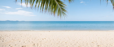 Beautiful tropical beach and sea with coconut palm tree for travel and vacationの素材