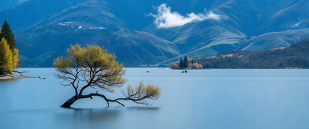 Lake Wanaka, New Zealand. Lake Wanaka is the largest freshwater lake in South Island.の素材
