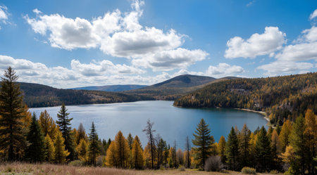 Panoramic view of the lake in the Altai mountains.の素材