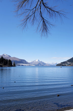 Lake Wakatipu in Queenstown, South Island, New Zealandの素材