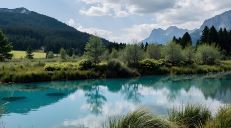 Landscape with lake and mountains in the Bavarian Alps, Germanyの素材