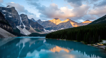 Lake Louise at sunset, Banff National Park, Alberta, Canadaの素材