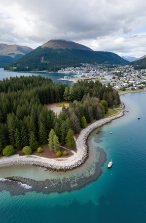 Aerial view of Lake Wakatipu, Queenstown, New Zealandの素材