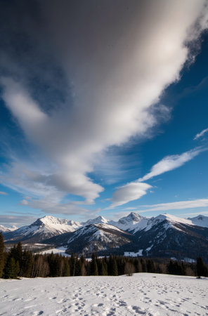 Mountain landscape with snow and clear blue sky. Bavaria, Germanyの素材