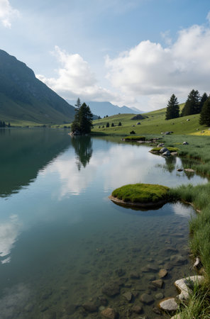 Landscape of alpine lake in Alps, Bavaria, Germanyの素材