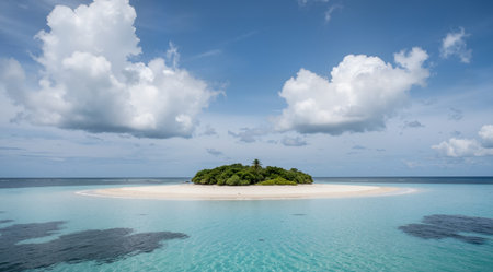 Small island in the ocean surrounded by tropical vegetation. Maldives.の素材