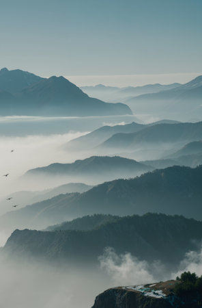Mountains and sea of fog in the morning, South Korea.の素材