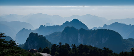 Panoramic view of the mountains in Huangshan, Chinaの素材