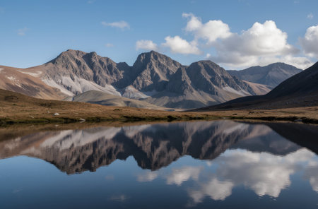Mountains reflected in a lake, New Zealand, South Island.の素材