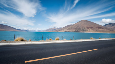 Road in the mountains, Pangong Lake, Ladakh, Indiaの素材