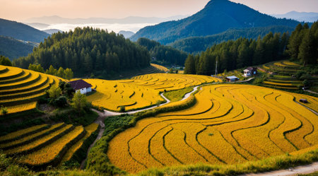 Terraced rice field in Mu Cang Chai, YenBai, Vietnamの素材